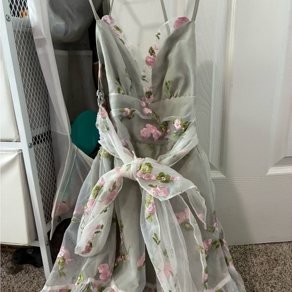 Floral Embroidered Dress with Bow